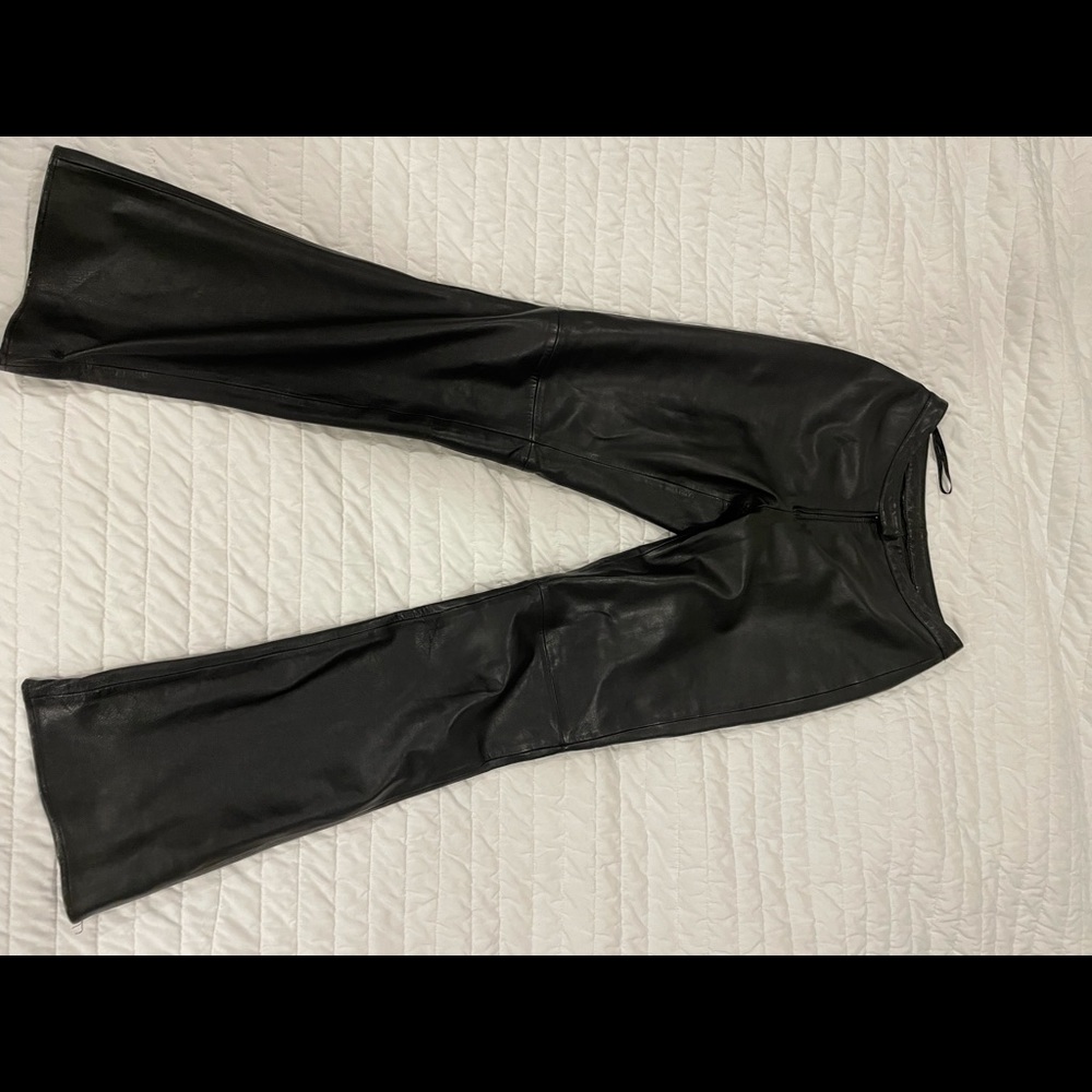 Black Leather bootcut pants , real leather
